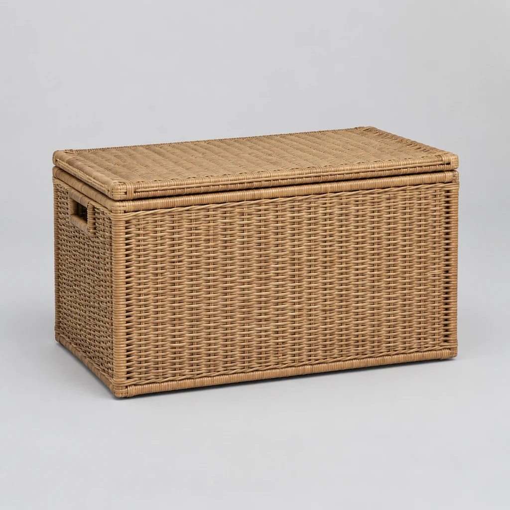 Large rattan storage trunk with fitted lid