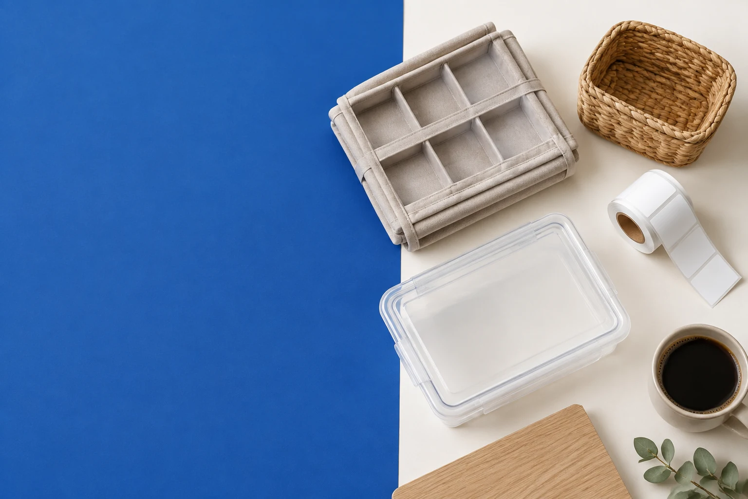 Home organisation essentials laid out from above